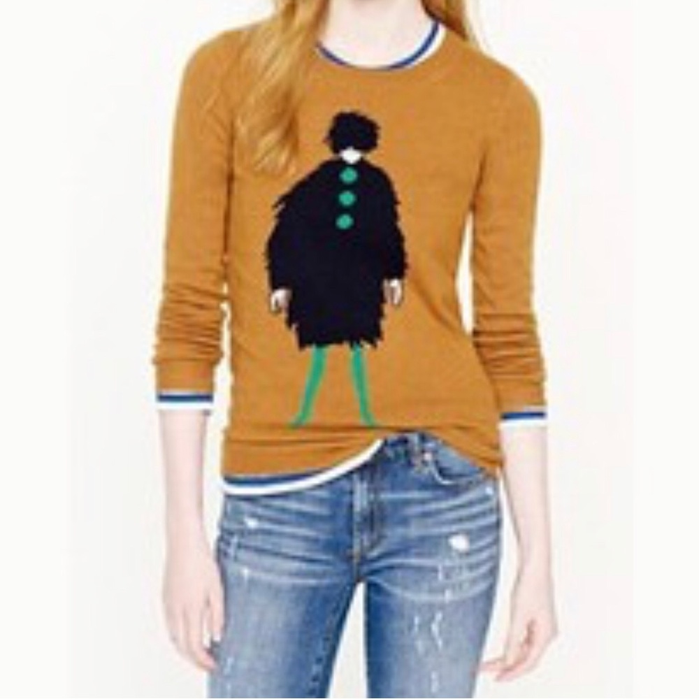 J. crew tan/rust novelty print sweater women’s size XXS wool rabbit hair